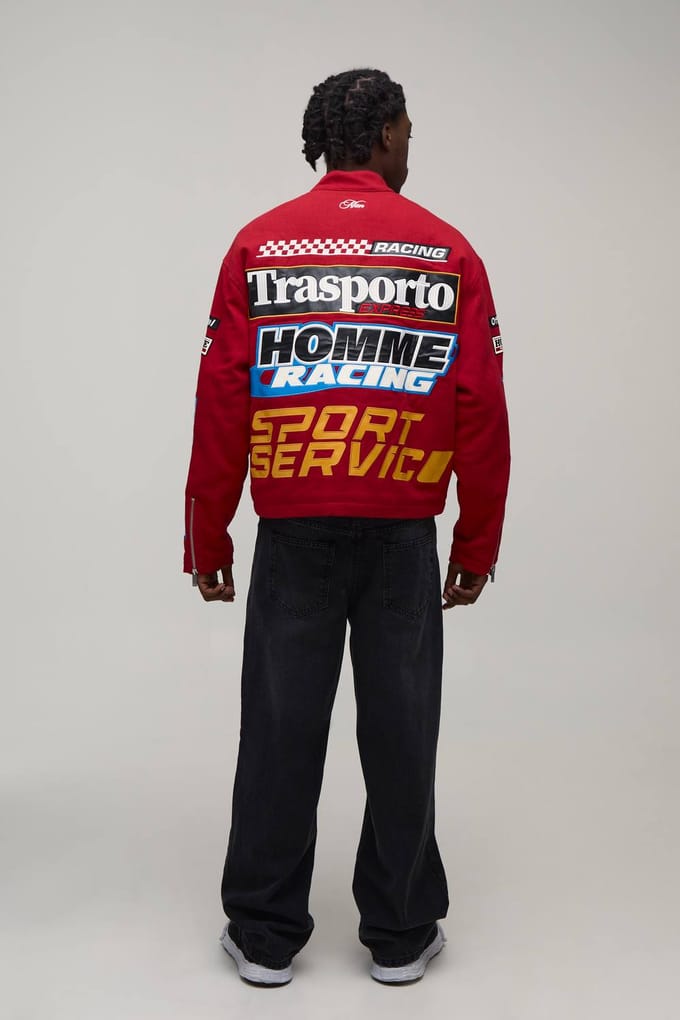 Ruimvallend Twill Motorjack Met Applicatie | Red | Size Medium