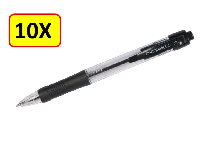 10 x Q-CONNECT balpen - retractable - 0,7 mm - medium punt - zwart
