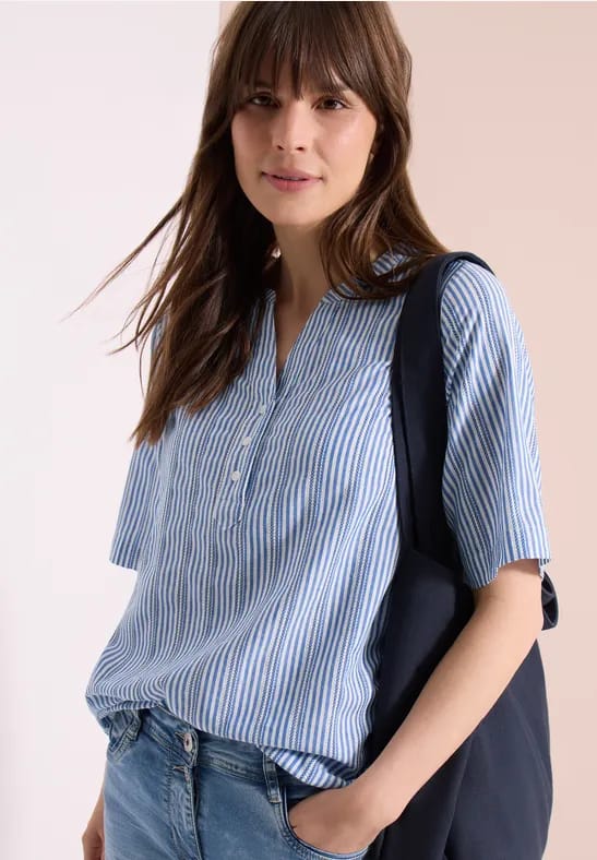 Blouse met gespleten hals en strepen
