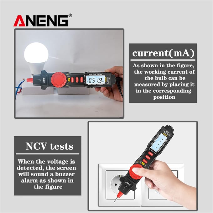 ANENG A3004 Digitale Pen Multimeter Auto Range NCV AC/DC Voltmeter Ampèremeter Ohmmeter Weerstandsmeter zwart