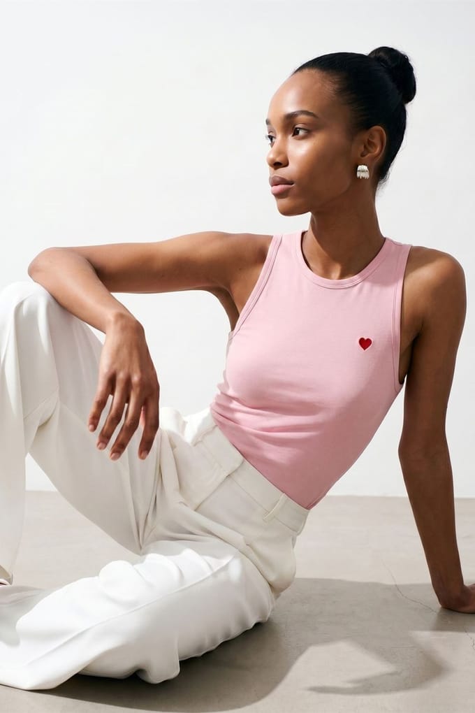 Geborduurd Mouwloos Slim-Fit Jersey Blouse