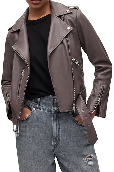 AllSaints Balfern Biker Heather Grey Maat: 2 | Leren Jassen Outlet | Dames | Bruin