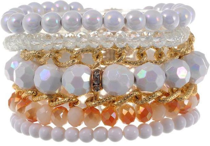 Behave - Armband - 7 rijen - Wit Beige Goudkleur - Kralen - 17.5cm