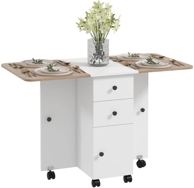 HOMCOM - Opklapbare eettafel - Spaanplaat - 120x60x76,5cm - Wit, Eiken