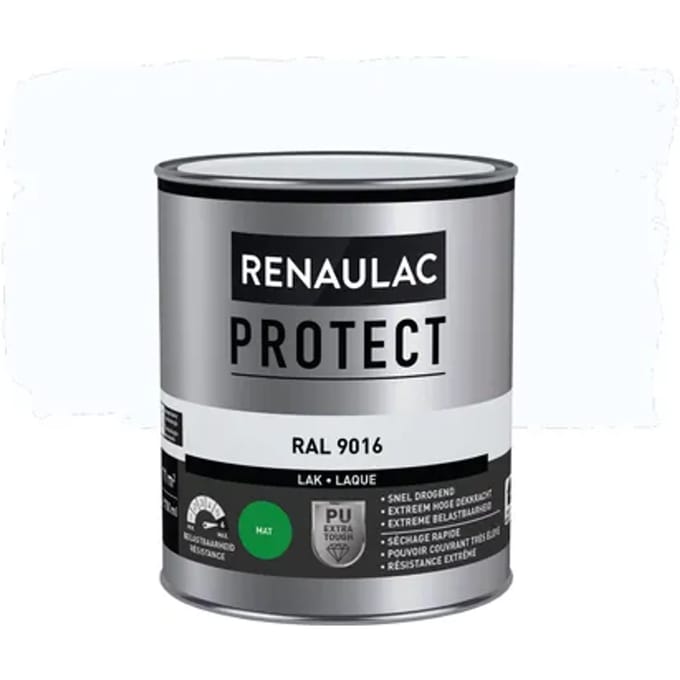 Renaulac Buitenlak Protect - Verkeerswit Ral 9016 - Mat - 750ml