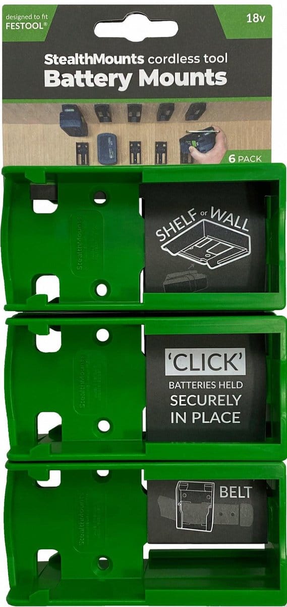 StealthMounts BM-FT18-GRN-6 Accuhouder voor Festool 18V - Groen - 6-pack