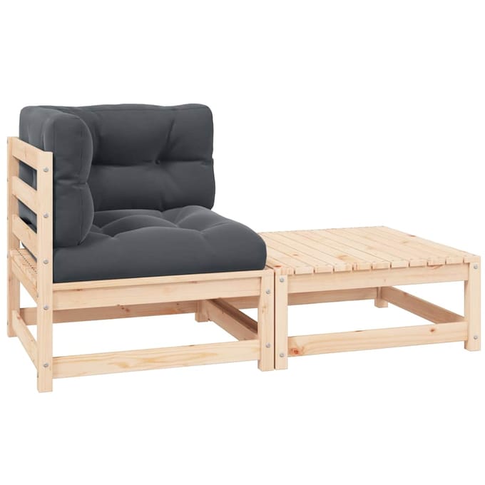 vidaXL - 2-delige - Loungeset - met - kussens - massief - grenenhout