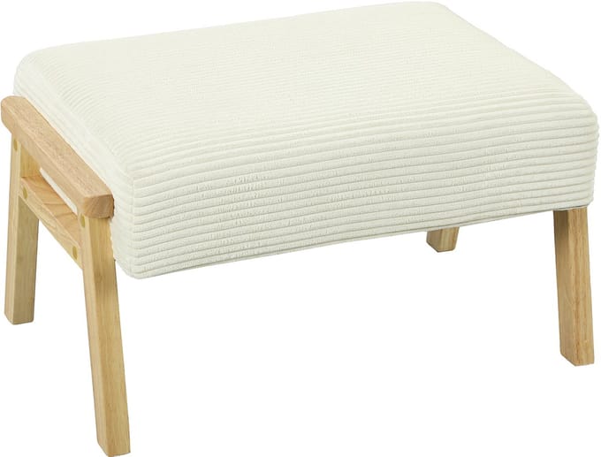 HOMCOM Voetenkrukje Polyester, rubberhout 70L x 46B x 40H cm Crèmewit