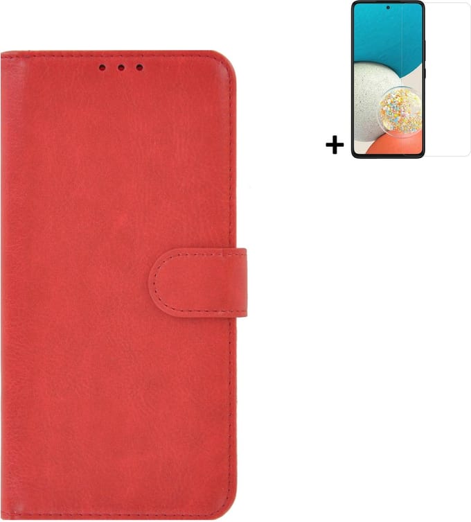 Geschikt voor Samsung Galaxy A53 5G Hoesje - Bookcase - A53 5G Screenprotector - A53 5G Hoes Wallet Book Case Rood + Screenprotector