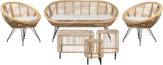MARATEA/ CESENATICO - Loungeset met salontafels - Beige - Rotan
