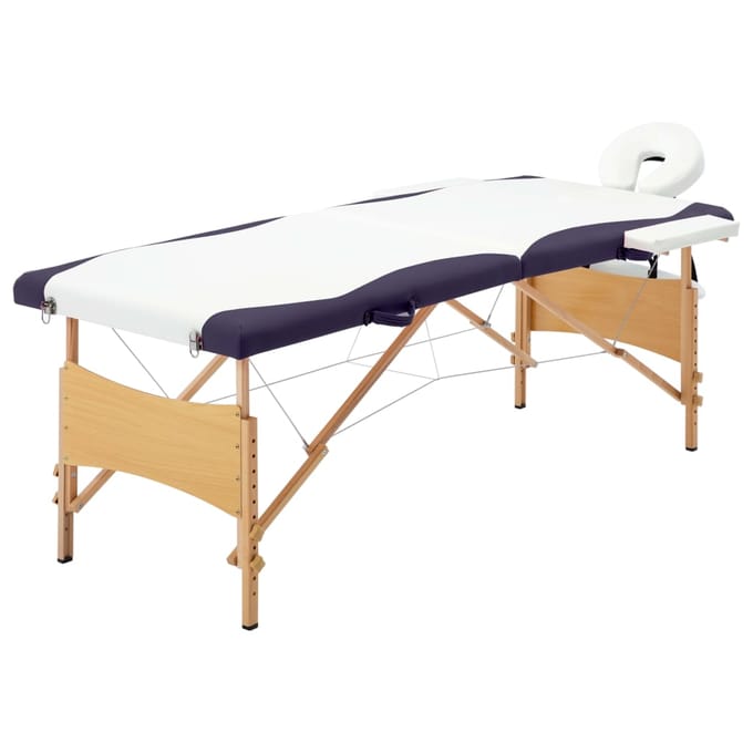 vidaXL - Massagetafel - inklapbaar - 2 - zones - hout - wit - en - paars