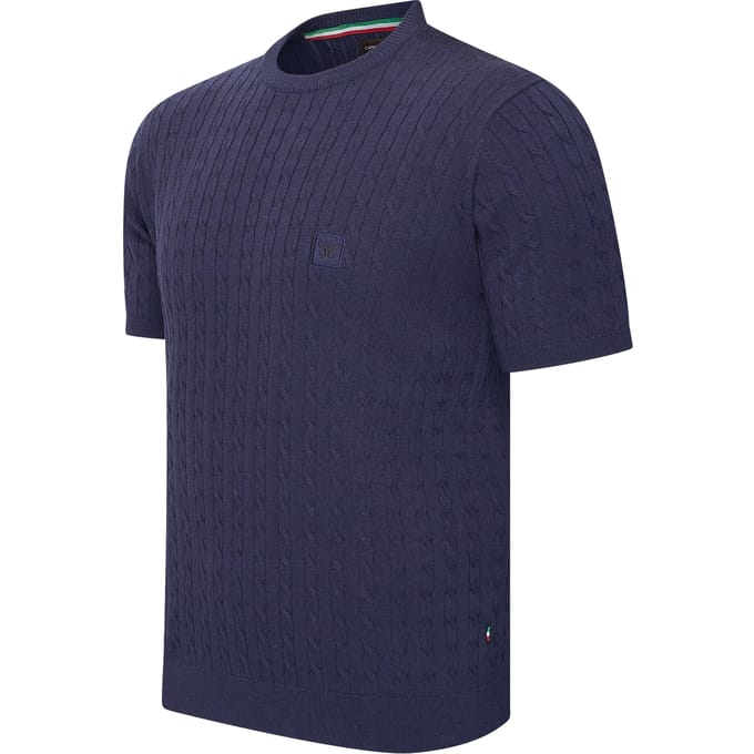 Cappuccino Italia - Heren Tee SS Loreto Cable Knit - Blauw - Maat M