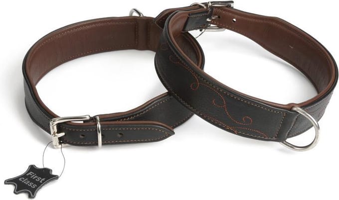 Leren halsband Swirl. Zwart.