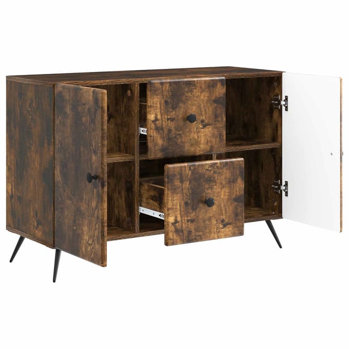 vidaXL - Dressoir - met - lade - Gerookt - eiken - 89 - x - 34,5 - x - 60 - cm - Bewerkt - hout