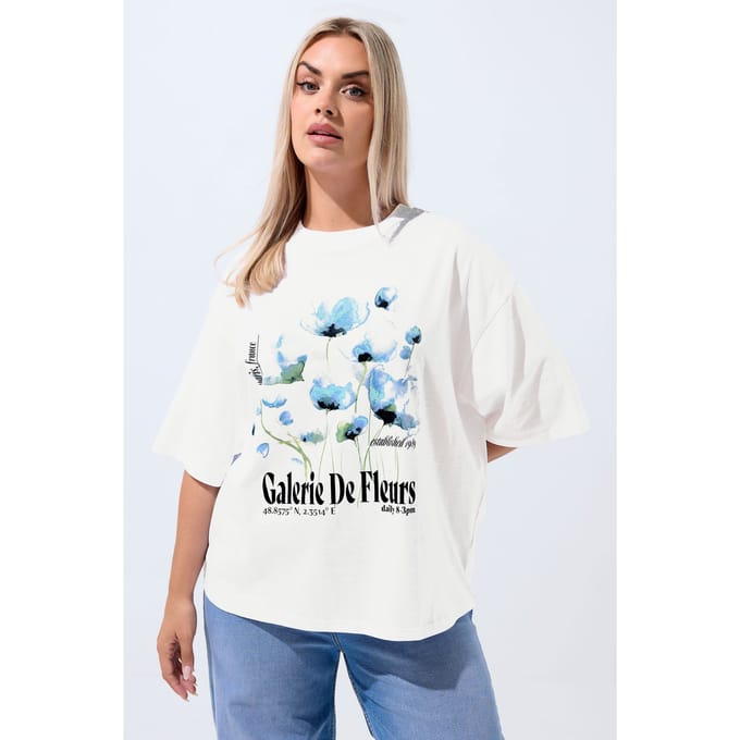 Limited Collection Wit 'Galerie De Fleurs' Bloemen Tshirt Size 48