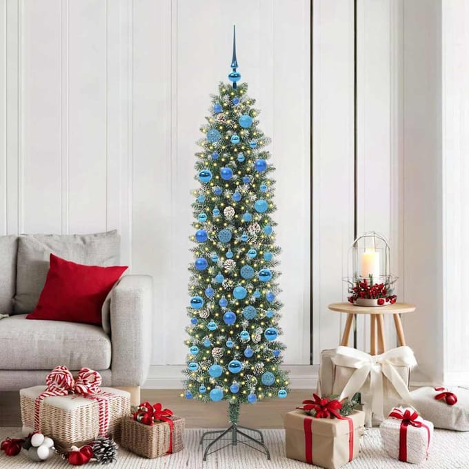 vidaXL Kunstmatige slanke kerstboom Groen en Wit 180 cm