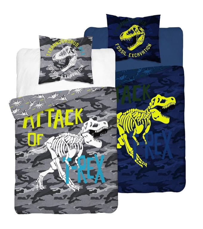 Dekbedovertrek Attack of T-Rex - 140 x 200 cm - Glow in the Dark