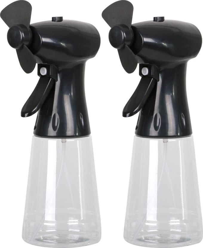 Urban Living Draagbare ventilator/waterverstuiver - 2x - zwart - 350 ml