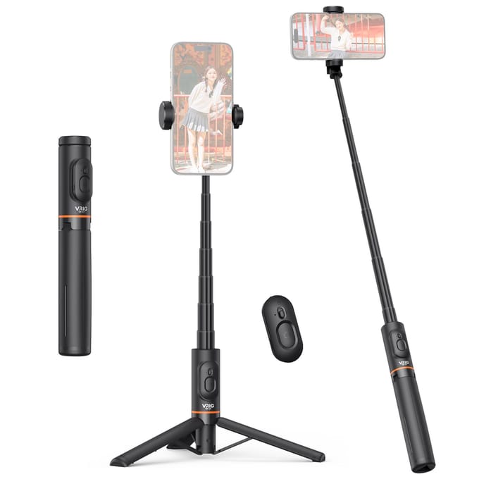 VRIG TP-17 Trépied Selfie Stick Extensible pour Téléphone Max. Longueur 75 cm avec obturateur à distance pour téléphone noir