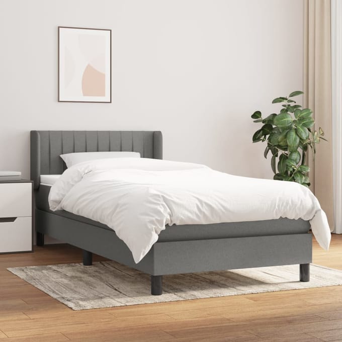 vidaXL - Boxspring - met - matras - stof - donkergrijs - 100x200 - cm