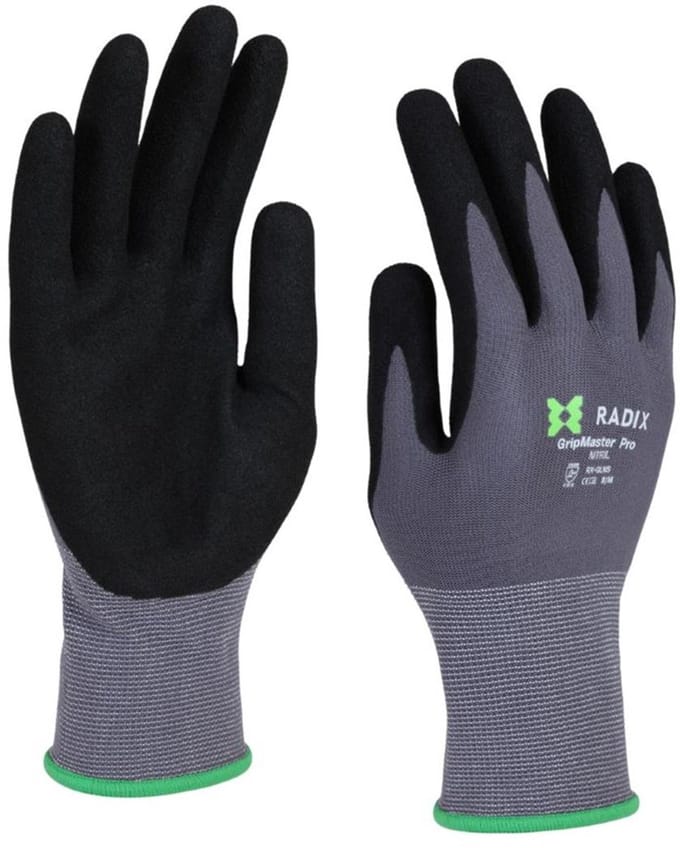 Radix GripMaster Pro - Werkhandschoenen - Nitril Micro Foam Sandy - Black/Grey - M8 / M