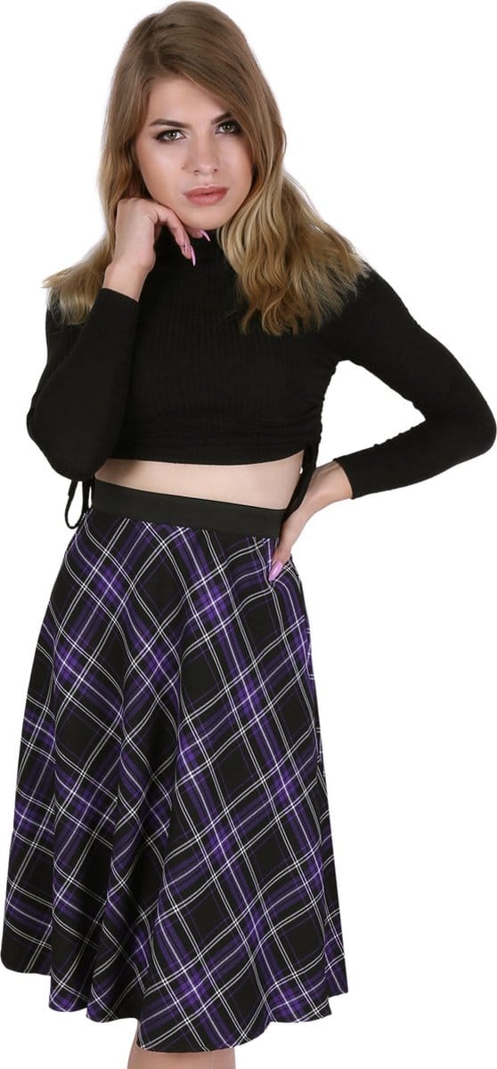 John Zack Paars en zwart geruite midirok