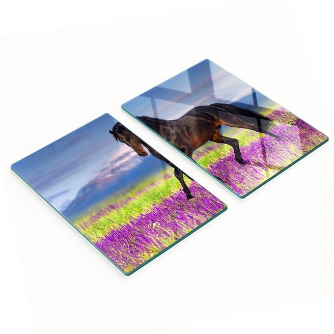 Glazen serveerplanken voor snacks Paard Lavendelveld 2x40x52 cm