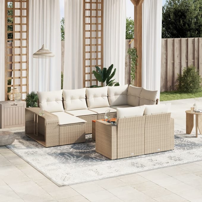 vidaXL - 11-delige - Tuinset - met - kussens - poly - rattan - beige