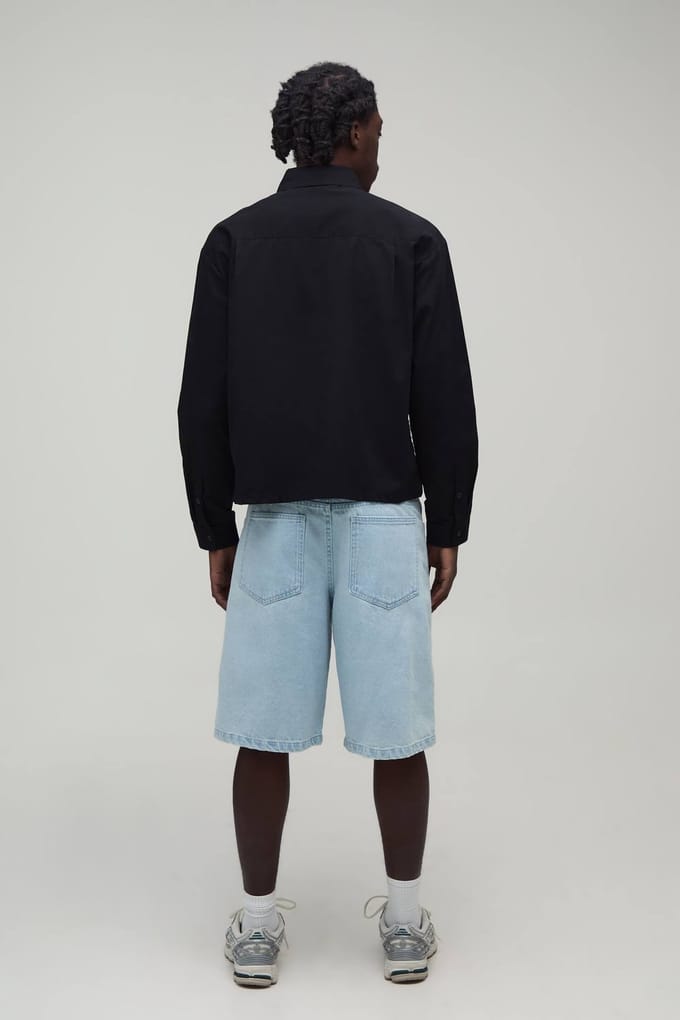 Oversized Boxy Asymmetrisch Knoopslijst Poplin Overhemd | Black | Size Medium
