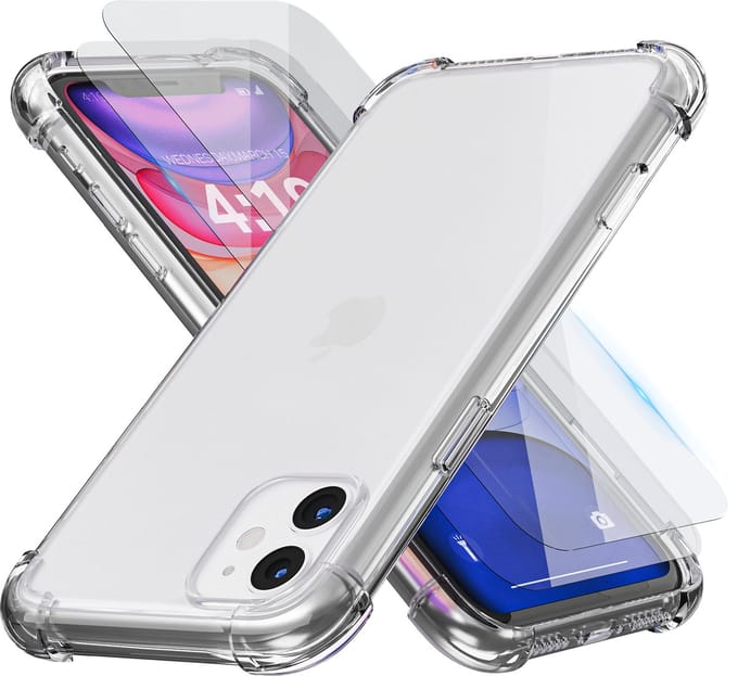 Hoesje geschikt voor iPhone 11 Transparant - 2x screenprotector - beschermglas screen protector - Anti Shock hoesje case