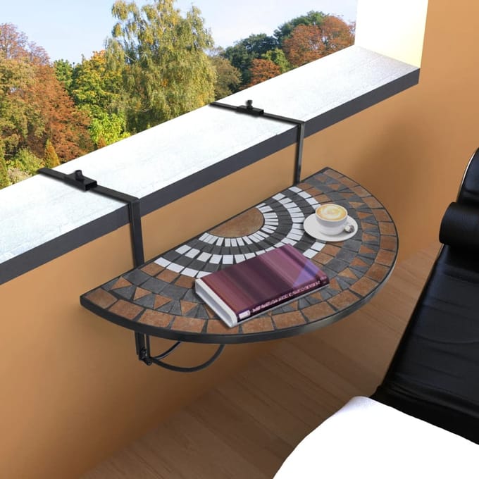 vidaXL - Balkontafel - hangend - mozaïek - terracottakleurig - en - wit