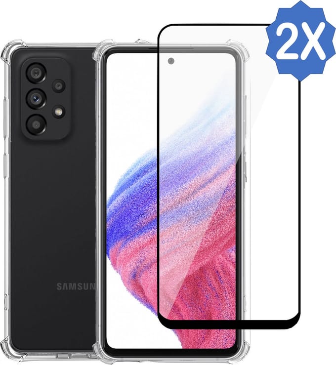 Geschikt voor Samsung A53 5G Hoesje + 2x Screenprotector – Full Cover Gehard Glas – Shock Proof Case – Transparant