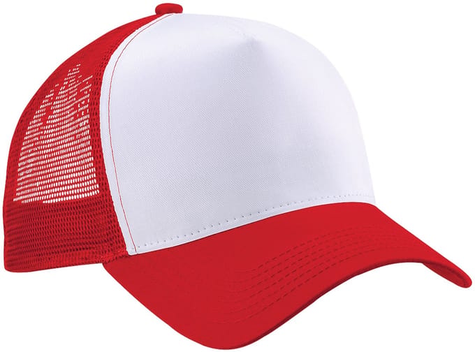 Beechfield Heren Half Mesh Trucker Cap / Hoofddeksel (2 stuks) (Klassiek rood/wit)