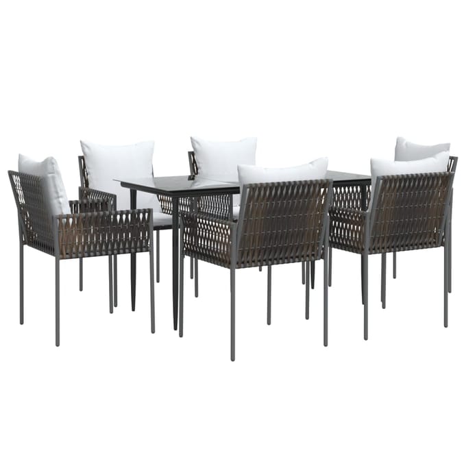 vidaXL - 7-delige - Tuinset - met - kussens - poly - rattan - en - staal