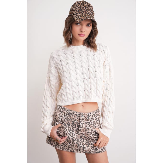 Cable Knit Patroon Crew Neck Trui
