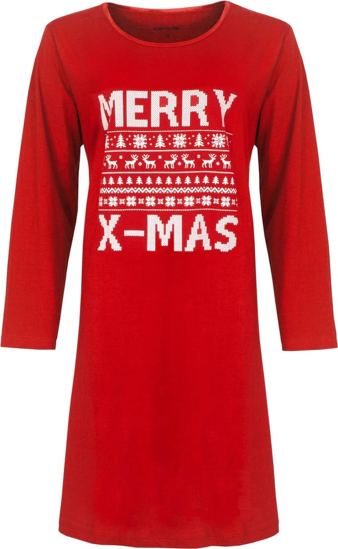 Temptation Dames Nachthemd - Lange Mouw - Kerst - Rood - Maat M