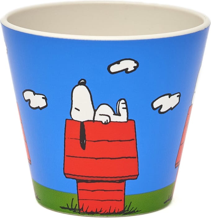 Quy Cup - 90ml Ecologische Reis Beker - Espressobeker “Peanuts Snoopy 5 Sit” 7x7x7cm
