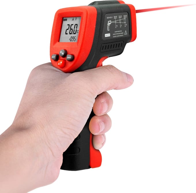 Digitale thermometer - Infrarood thermometer - met Laserpointer - Warmtemeter - Bereik -50 °C tot +420 °C – Rood