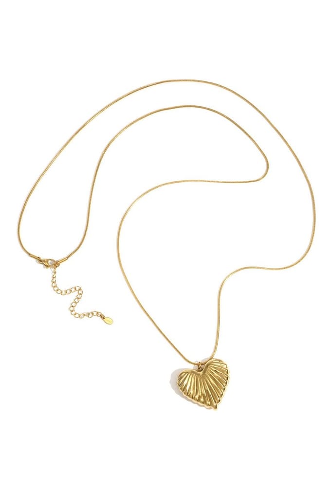 Bijoutheek Collier Lang Hart Geribbeld Goud