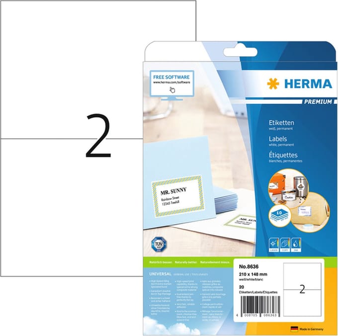 Etiket herma 8636 210x148mm a4 premium wit 20st | 70 stuks