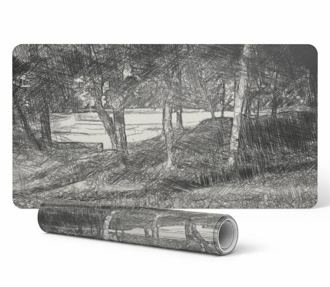 Antislip beschermmat voor op het bureau met bosmotief, 90x45 cm