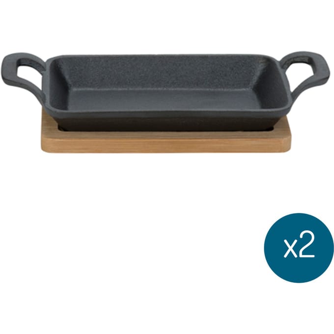 Gietijzer Tapasschaal 22.5x10xh5cm Rechthoek - Op Bamboe Plank Kp