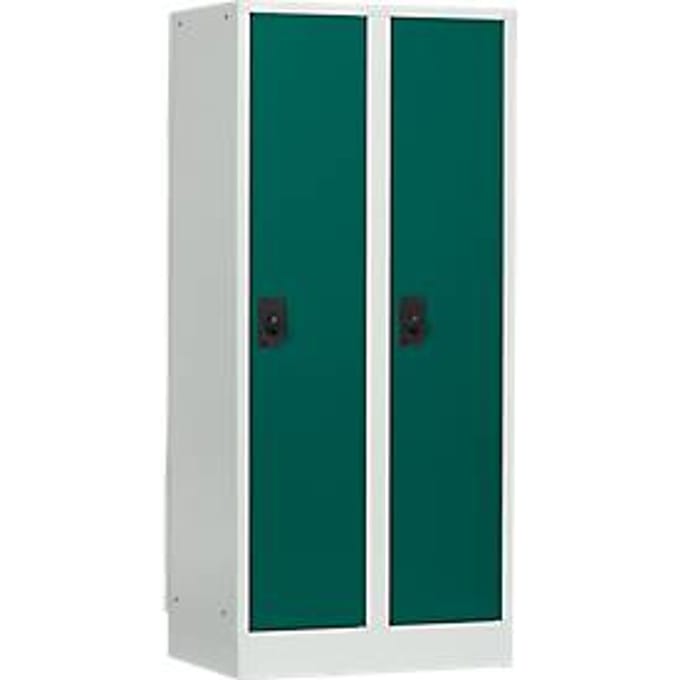 Schoollocker, compartimentbreedte 300 mm, veiligheidscilinderslot, 2 compartimenten, lichtgrijs/opaalgroen