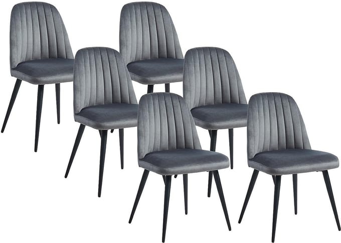 Vente-unique Set van 6 stoelen ELEANA - Fluweel en zwart metaal - Grijs
