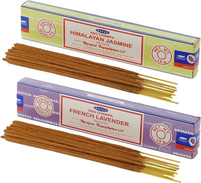 Satya Wierook cadeaus set - 2x geurstokjes - Jasmijn en Lavendel geur - Meditatie
