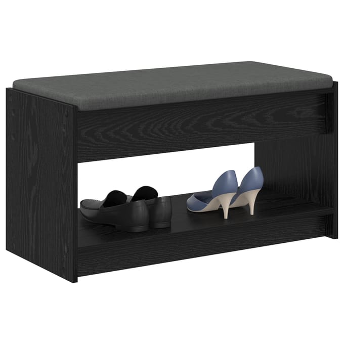 vidaXL - Hallenbank - Zwarte - Eik - 83 - x - 38 - x - 45 - cm - Geengineerd - Hout - en - Stof