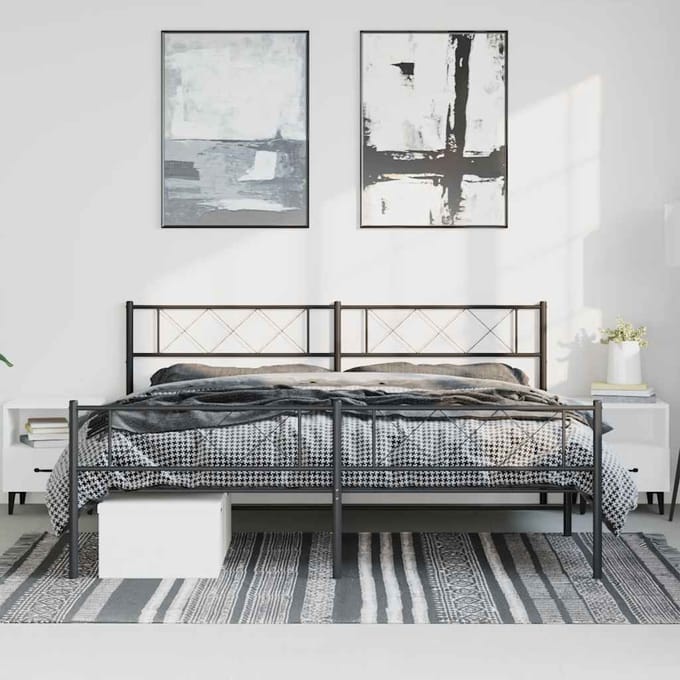 vidaXL - Bedframe - met - hoofd- - en - voeteneinde - metaal - zwart - 183x213 - cm
