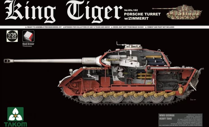 Takom Modelbouwpakket Auto - 2046 King Tiger - Sd.Kfz.182 Porsche Turret w/Zimmerit Plastic - 1:35 - Modelbouw