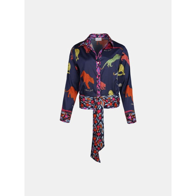 Mucho Gusto ® blouse antwerpen donkerblauw luipaard patches