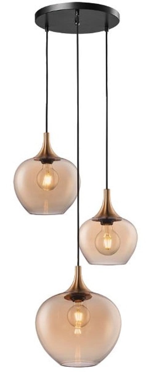 Freelight Hanglamp Fresu Amber Glas 3 Lichts Ø 35cm Fitting E27